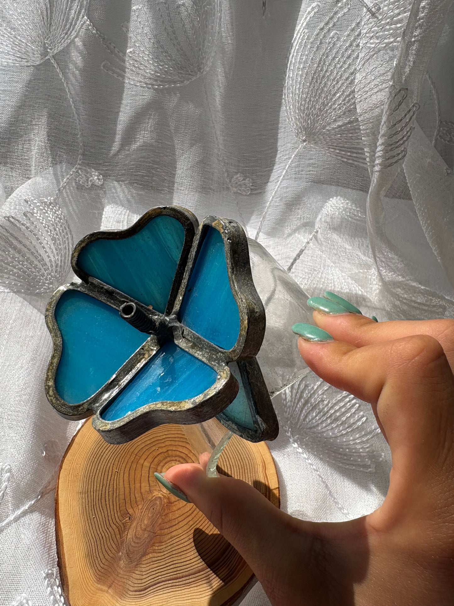 Flower stained glass incense holder with glass base