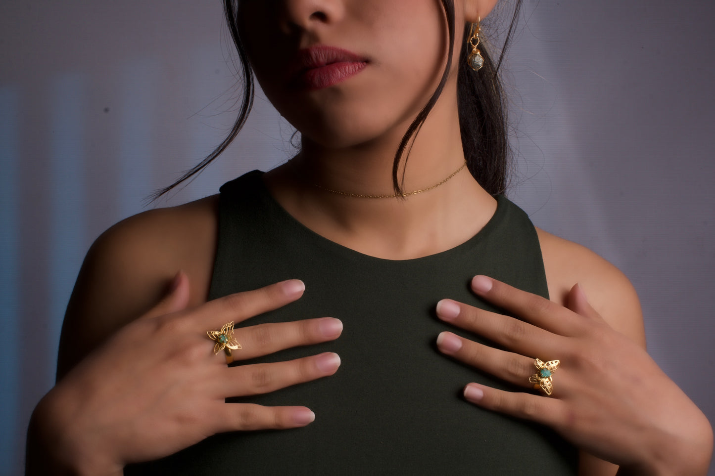 Gold Filled - Emerald Butterfly Ring